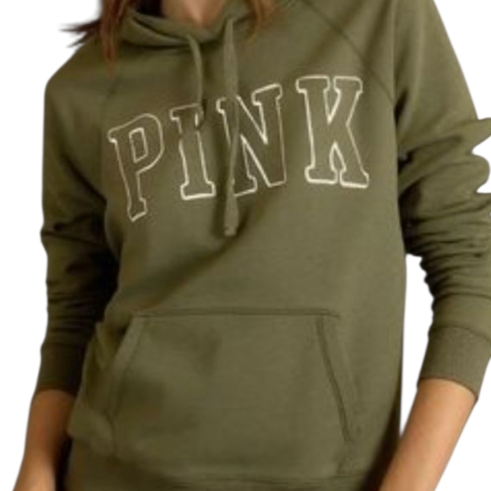 PINK Victoria's Secret Olive Green Logo Hoodie